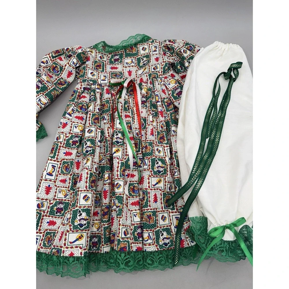 Vintage Handmade Girls Christmas Dress Pants Set Approx 2T Holiday 3 Piece